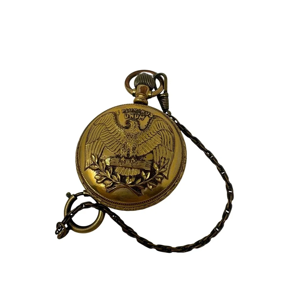 Antique Sears Roebuck 17 Jewels Pocket Watch Eagle E Pluribus Unum Gold